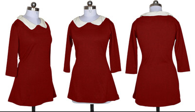 Vraj Textile Women A-line Maroon Above Knee/Mid Thigh Length Dress