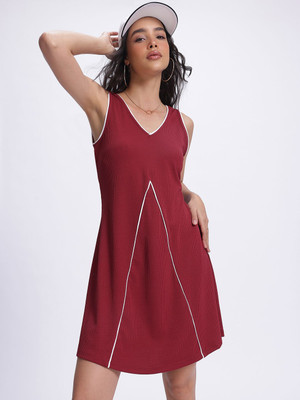 Glitchez Women A-line Maroon Above Knee/Mid Thigh Length Dress