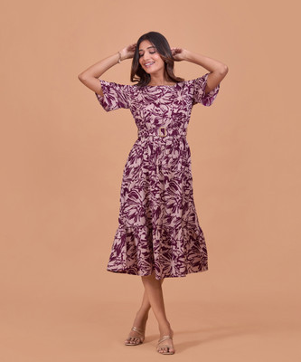 FashFun Women Fit and Flare Purple Midi/Calf Length Dress