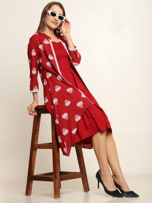 NG Fashion Women Fit and Flare Maroon Midi/Calf Length Dress