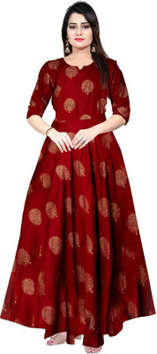 HouseOfCommon Women Maxi Maroon Full Length Dress