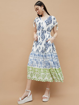 Colour Me by Melange Women A-line White Midi/Calf Length Dress
