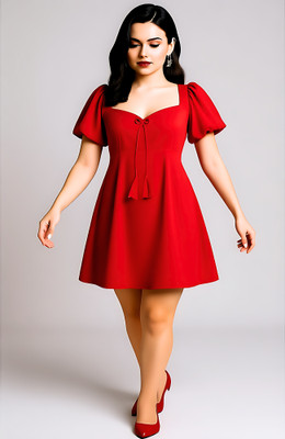 tthe dreams Women Fit and Flare Red Above Knee/Mid Thigh Length Dress