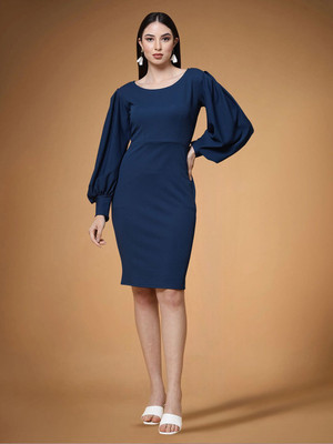 Moda Rapido Women Fit and Flare Blue Knee Length Dress