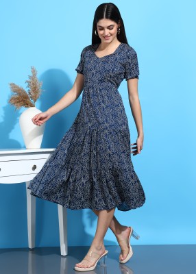 HIVA TRENDZ Women Gathered Blue Dress