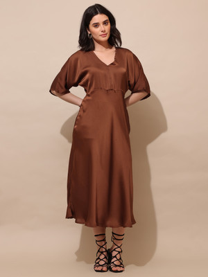 PURVAJA Women Maxi Brown Midi/Calf Length Dress