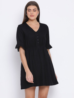 OXOLLOXO Women Skater Black Above Knee/Mid Thigh Length Dress