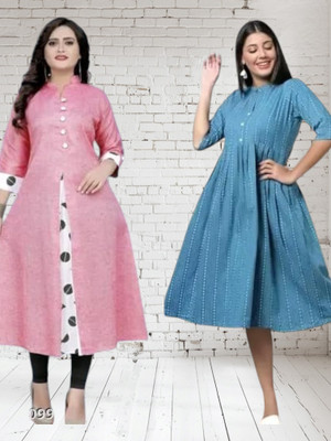 Rangrasiya Creation Women Printed A-line Kurta(Pink, Light Blue)