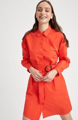 defacto Women Shirt Orange Dress