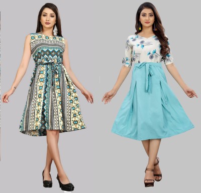 Modli 20 Fashion Women Fit and Flare Blue Dress