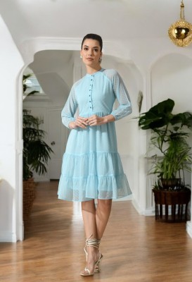 HouseOfCommon Women Fit and Flare Light Blue Dress