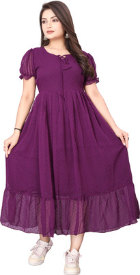 Maruti Nandan Impex Women Fit and Flare Purple Maxi/Full Length Dress