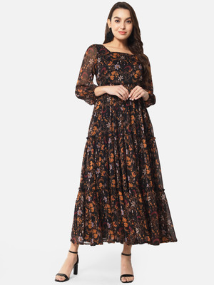 ALL WAYS YOU Women Fit and Flare Black Ankle Length Dress
