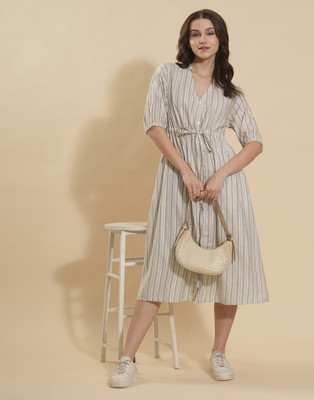 Dressberry Women Shirt Beige Midi/Calf Length Dress