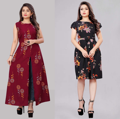 Modli 20 Fashion Women Fit and Flare Maroon Above Knee/Mid Thigh Length Dress