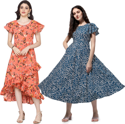 Oomph! Women Fit and Flare Multicolor Knee Length Dress