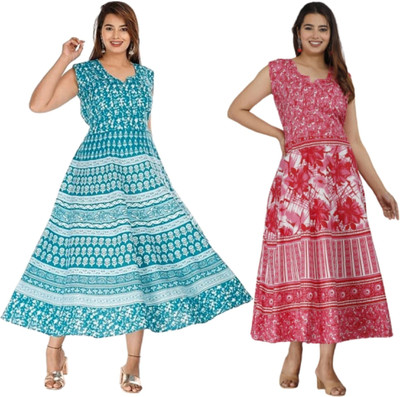 touchpix Women Fit and Flare Multicolor Midi/Calf Length Dress