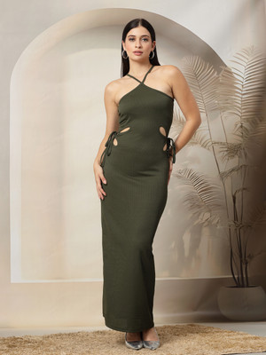 AAYU Women A-line Green Maxi/Full Length Dress