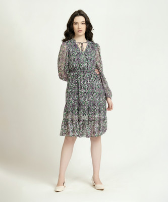 JUNE 9 CLOTHING Women Fit and Flare Multicolor Midi/Calf Length Dress