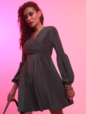 Tokyo Talkies Women A-line Black Above Knee/Mid Thigh Length Dress