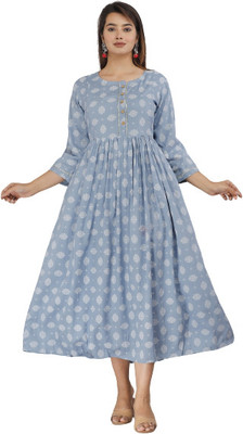 zoxfay Women Fit and Flare Grey Midi/Calf Length Dress
