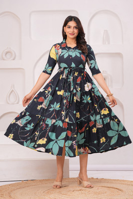 Clothy N Wave Women Fit and Flare Black Midi/Calf Length Dress