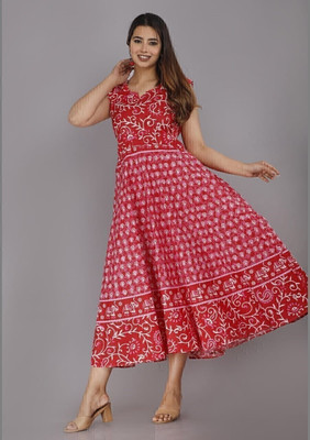 touchpix Women Fit and Flare Red Midi/Calf Length Dress