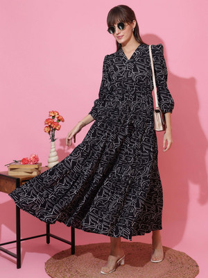 Sheetal Accociates Women Fit and Flare Black, White Maxi/Full Length Dress