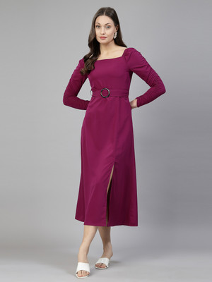 AAYU Women A-line Purple Midi/Calf Length Dress