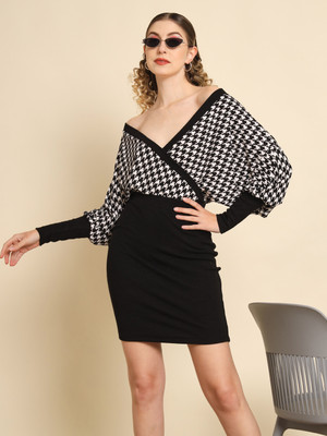 TANDUL Women Bodycon Black Above Knee/Mid Thigh Length Dress