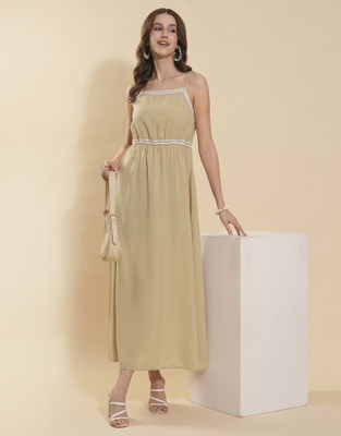 all about you Women Fit and Flare Beige Midi/Calf Length Dress