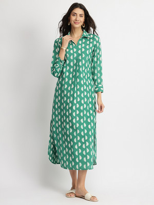 Pink Fort Women Shirt Green Maxi/Full Length Dress