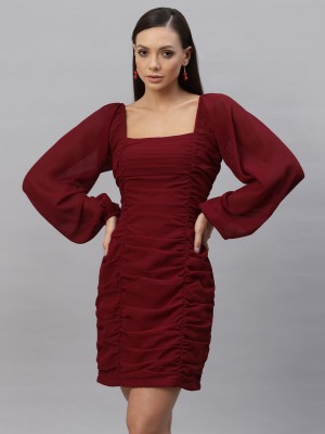 AAYU Women Bodycon Maroon Dress