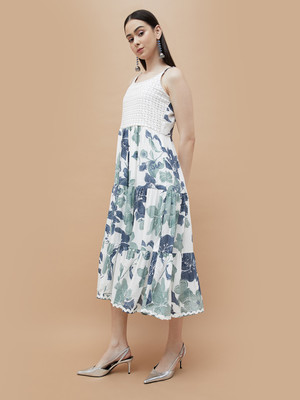 Colour Me by Melange Women A-line White Midi/Calf Length Dress