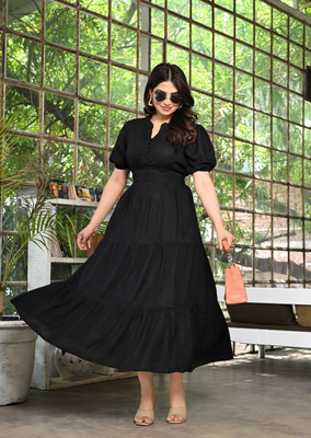 Kanha Women A-line Green Midi/Calf Length Dress