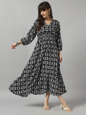 Raiyani Enterprise Women Fit and Flare Black Midi/Calf Length Dress
