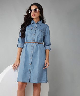 DOLCE CRUDO Women A-line Blue Mini/Short Dress
