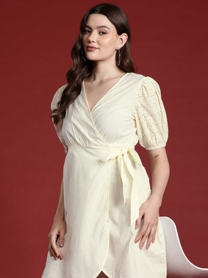 all about you Women Wrap Gold Mini/Short Dress