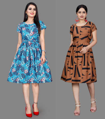 MAHADEV Women Fit and Flare Blue Mini/Short Dress