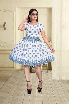 Ajfab Women Fit and Flare Light Blue Midi/Calf Length Dress
