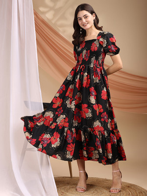 amar fashion Women Fit and Flare Multicolor Maxi/Full Length Dress