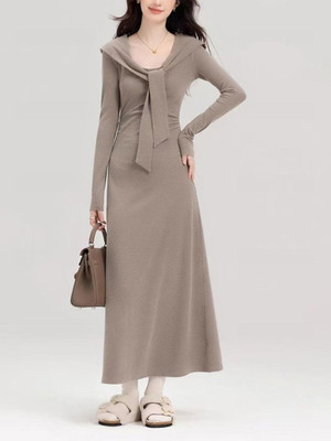 Dressberry Women A-line Beige Midi/Calf Length Dress