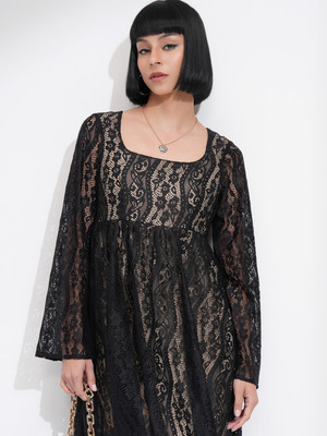 Tokyo Talkies Women Fit and Flare Black Above Knee/Mid Thigh Length Dress