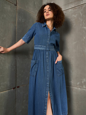 SASSAFRAS Women A-line Blue Maxi/Full Length Dress