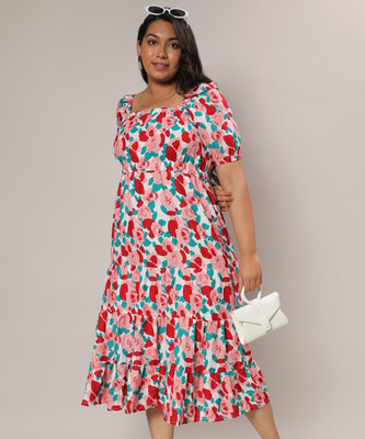 Instafab Plus Women A-line Multicolor Above Knee/Mid Thigh Length Dress