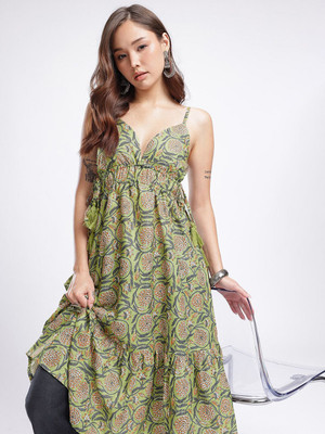 fusion by glitchez Women A-line Green Below Knee Dress