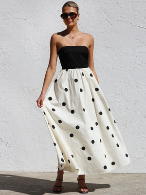 bebe Women Fit and Flare White Maxi/Full Length Dress