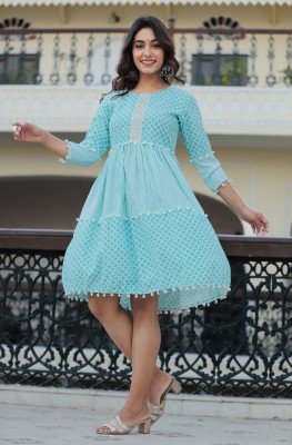 NEW NAVYA FASHION Women Fit and Flare Light Blue Dress