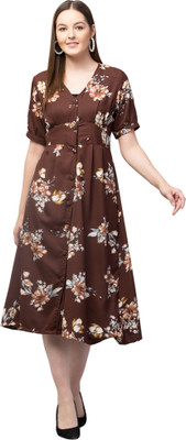 ritika enterprises Women A-line Brown Midi/Calf Length Dress