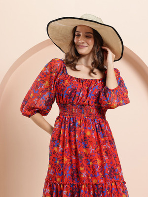 Mast & Harbour Women Fit and Flare Multicolor Midi/Calf Length Dress